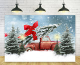Toile de fond Arbre de Noël avec nœud rouge camion rouge M9-19