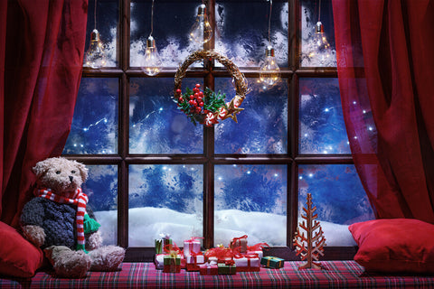 Toile de fond pour fenêtre de Noël hiver pays des merveilles de la neige M9-21