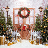 Toile de fond Porte en bois flocon de neige Arbre de Noël M9-27