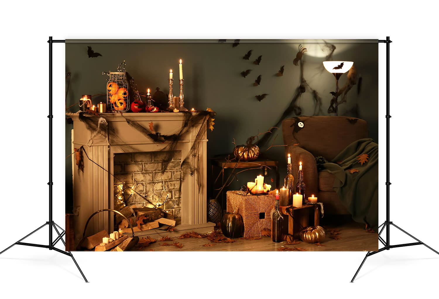 Toile de fond Halloween Cheminée Chauve-souris pour Photographie M9-35