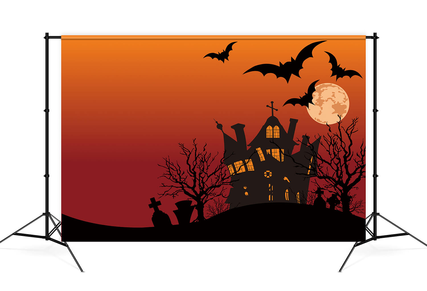 Toile de Fond Halloween Maison Sinistre Lune Chauve-souris M9-44