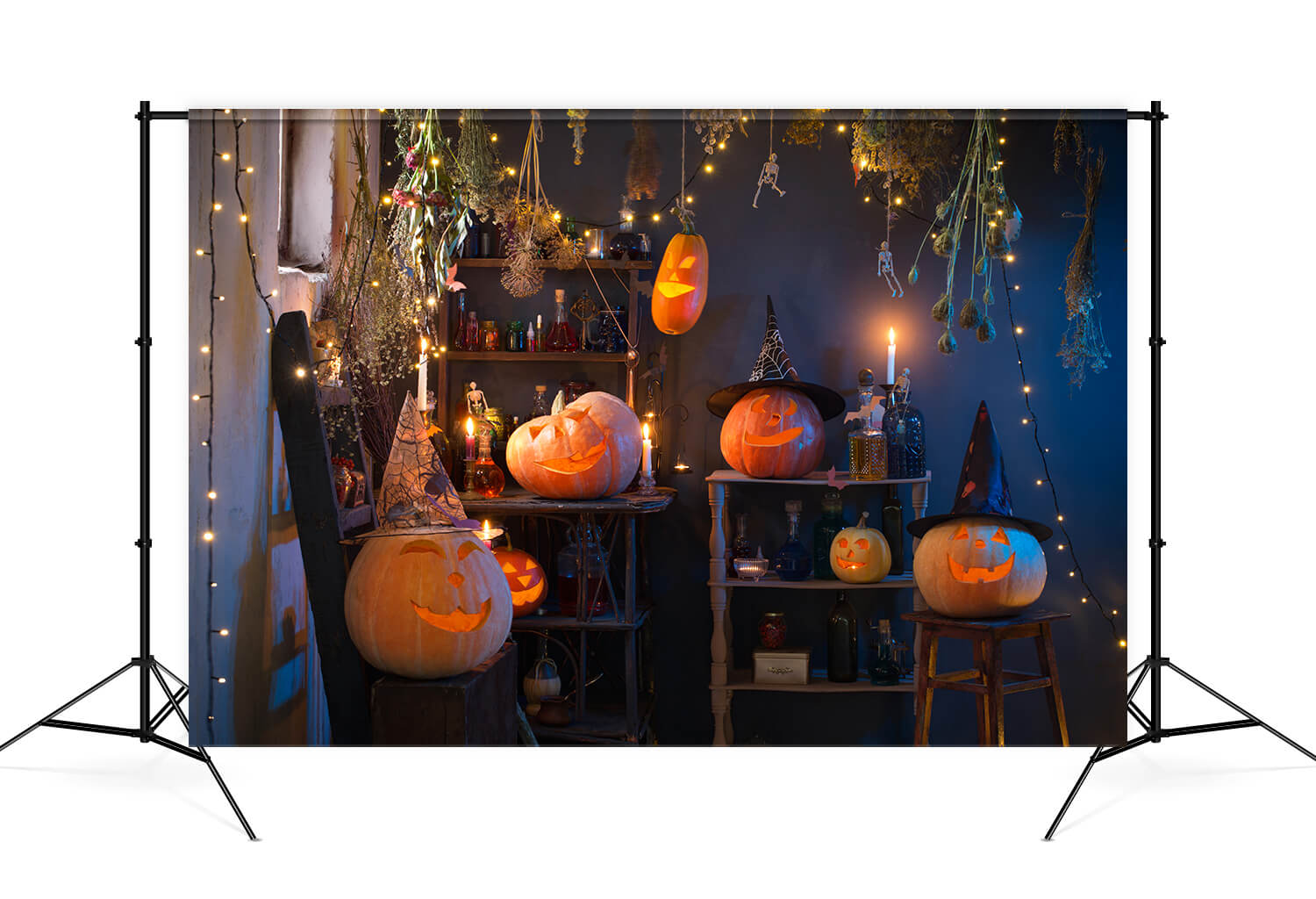 Toile de Fond Halloween Citrouilles Lumières Bougies Brûlantes M9-48