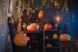 Toile de Fond Halloween Citrouilles Lumières Bougies Brûlantes M9-48