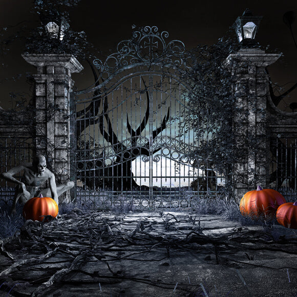 Toile de Fond Halloween Nuit Sinistre Portes Citrouille M9-53