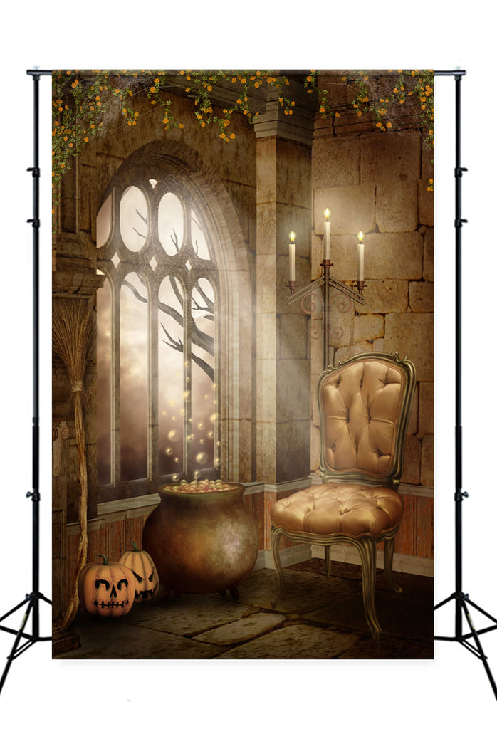 Toile de Fond Fenêtre Château Gothique pour Photographie Halloween M9-54