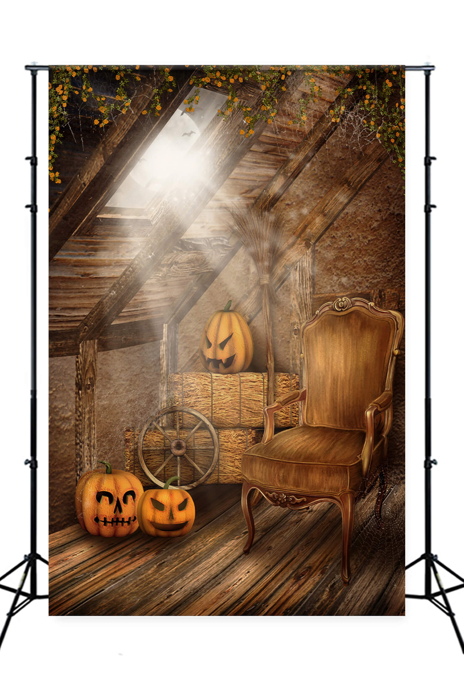 Toile de Fond Halloween Vieux Grenier Citrouilles Fauteuil M9-55