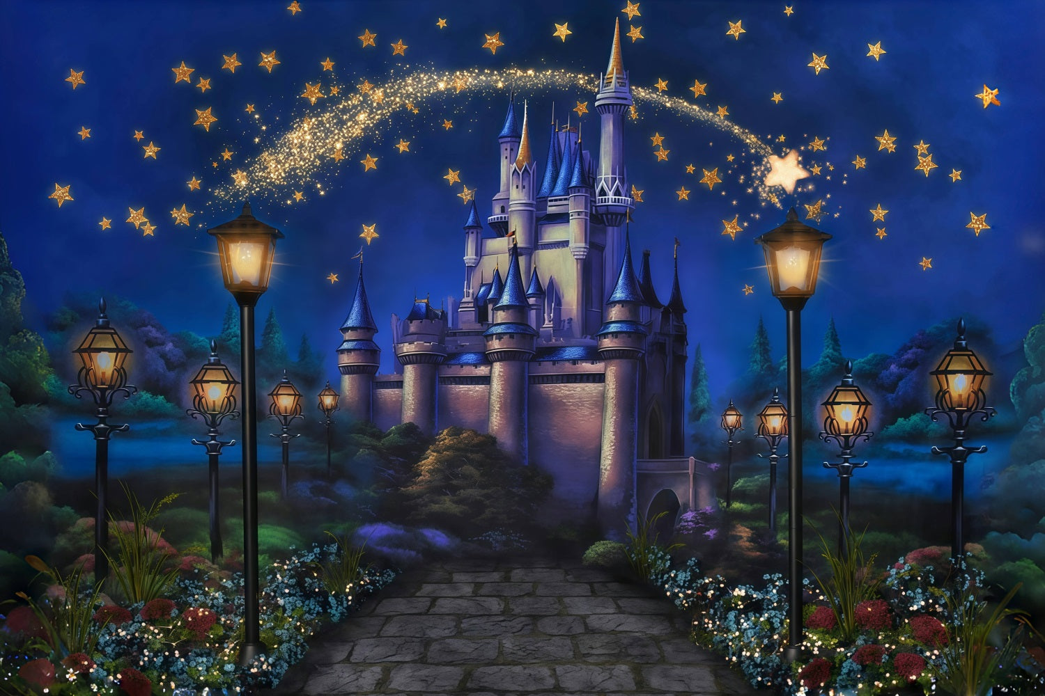 Fond château Château magique Étoiles Fond photo nouveau-né MRR10-27