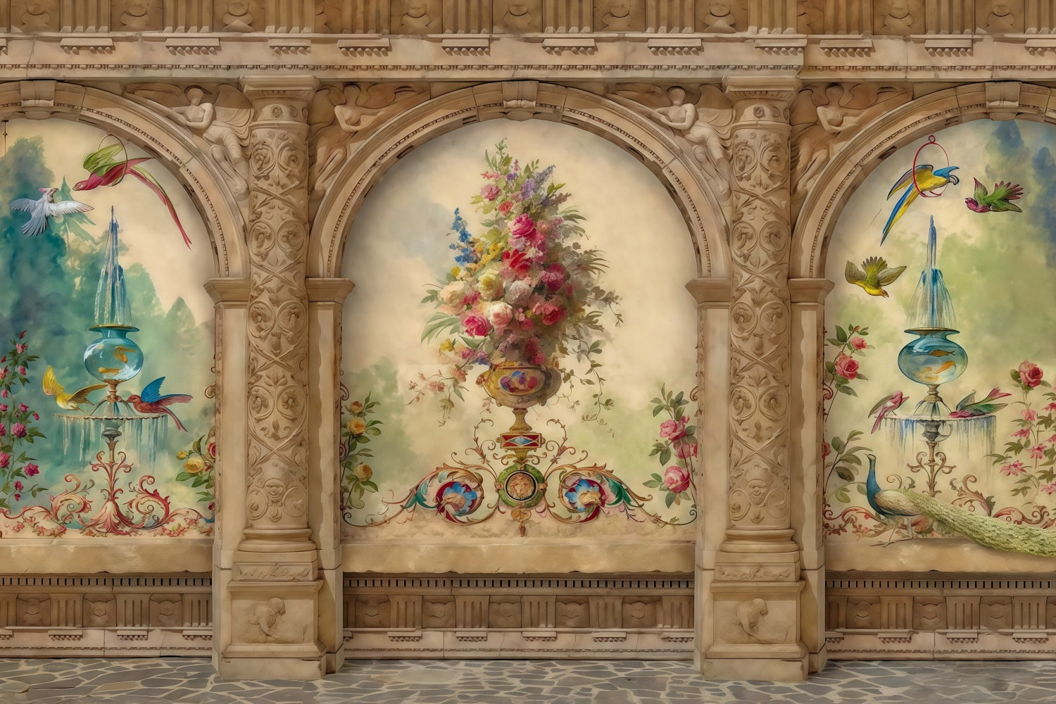 Fond vintage Fond mural floral vintage Fond antique MRR10-32