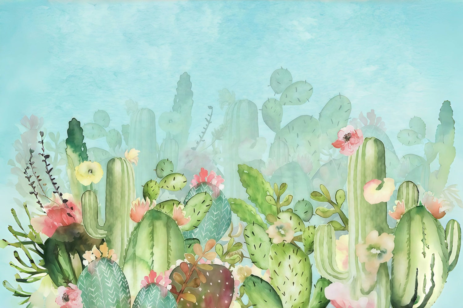 Fond photo pour enfants Jardin de cactus Fleurs Fond pour nouveau-né MRR10-39