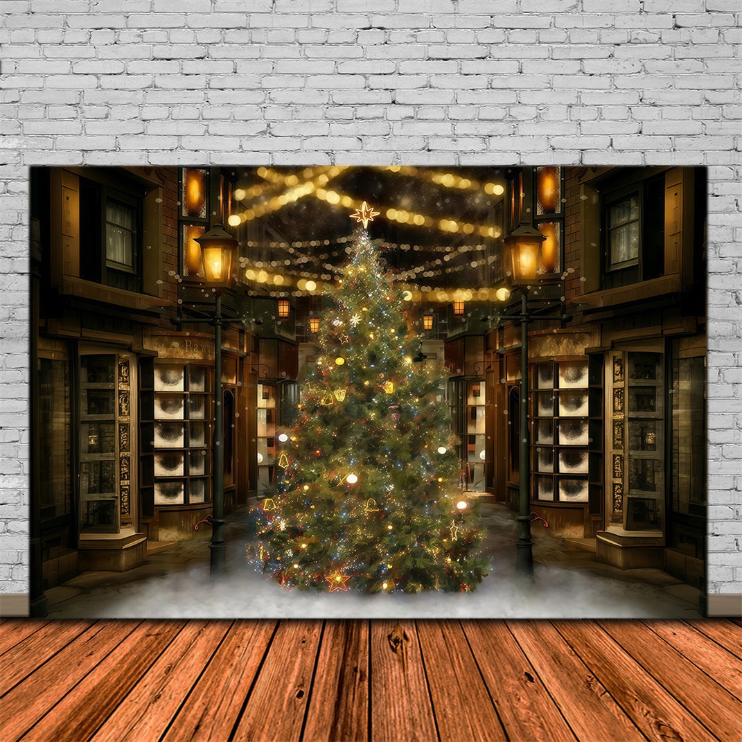 Fond pour sapin de Noël Fond pour rue festive la nuit à Noël MRR10-42