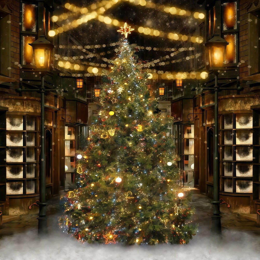 Fond pour sapin de Noël Fond pour rue festive la nuit à Noël MRR10-42