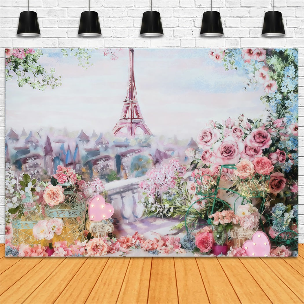 Fond pour cake smash Tour Eiffel Fond floral printanier pour anniversaire MRR10-45