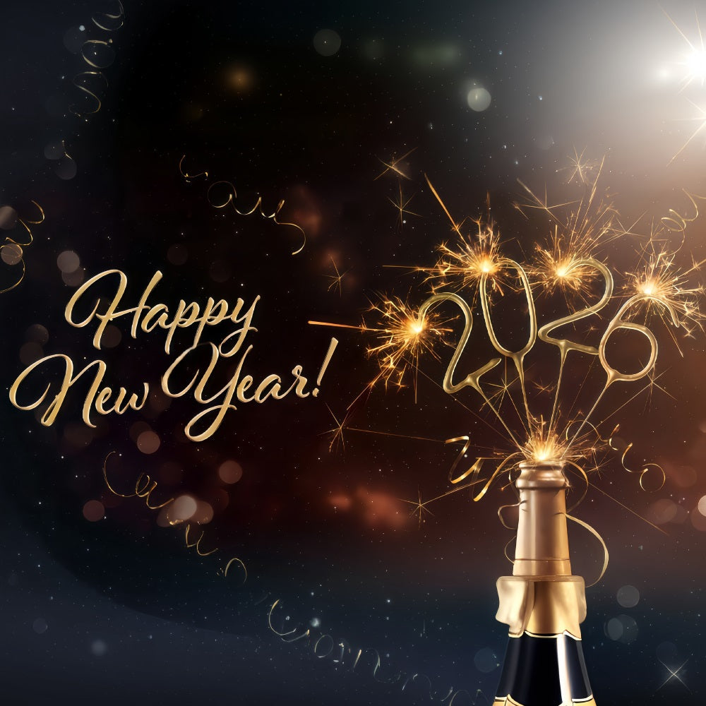 Fond « Nouvel An 2026 » Champagne pétillant Éclats Célébration Fond pour le réveillon du Nouvel An MRR10-6