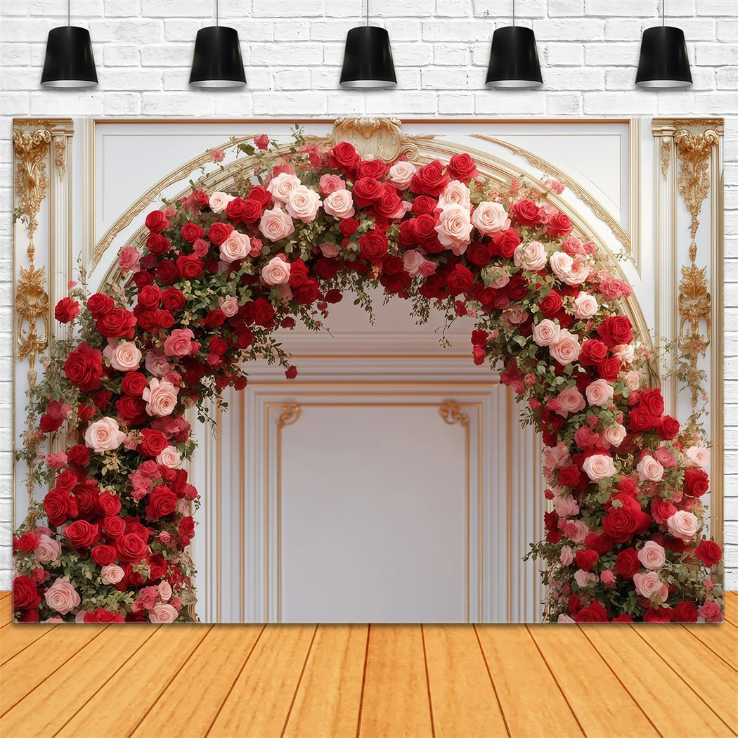 Fond photo Saint-Valentin Arche florale luxueuse avec roses Fonds Saint-Valentin MRR11-100