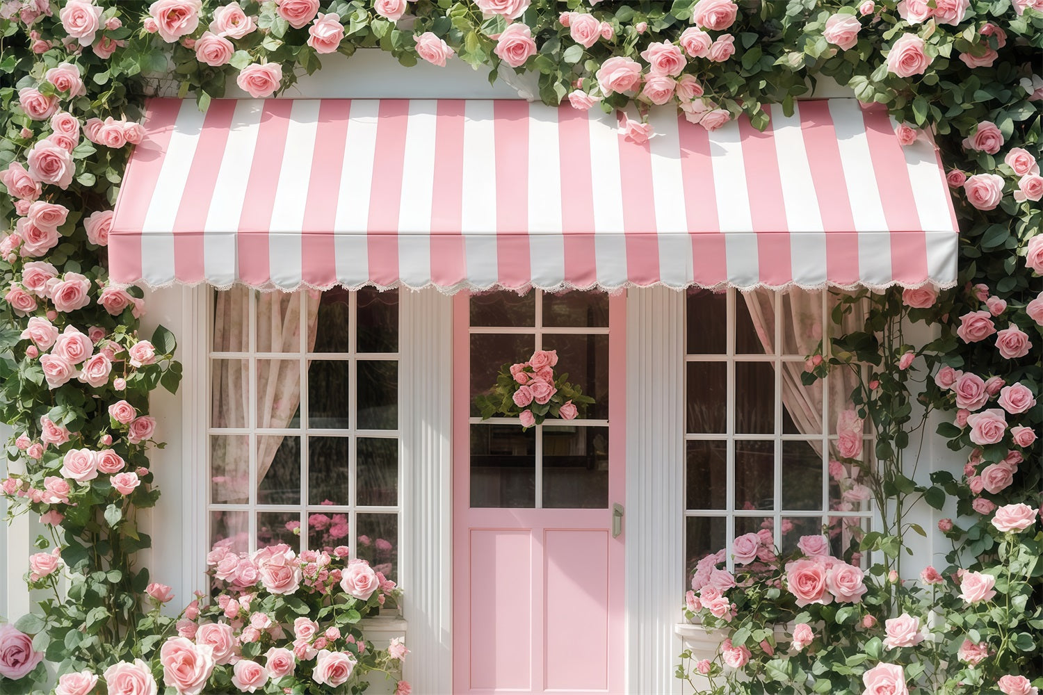 Fond photo pour la Saint-Valentin Rose rose Cottage Façade Fond pour la Saint-Valentin MRR11-107