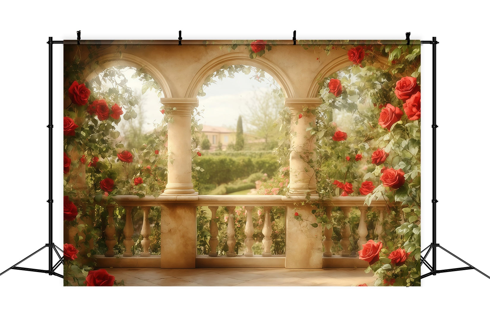 Toiles de fond pour photos de Saint-Valentin Arche de jardin de roses rouges Toile de fond pour la Saint-Valentin MRR11-111