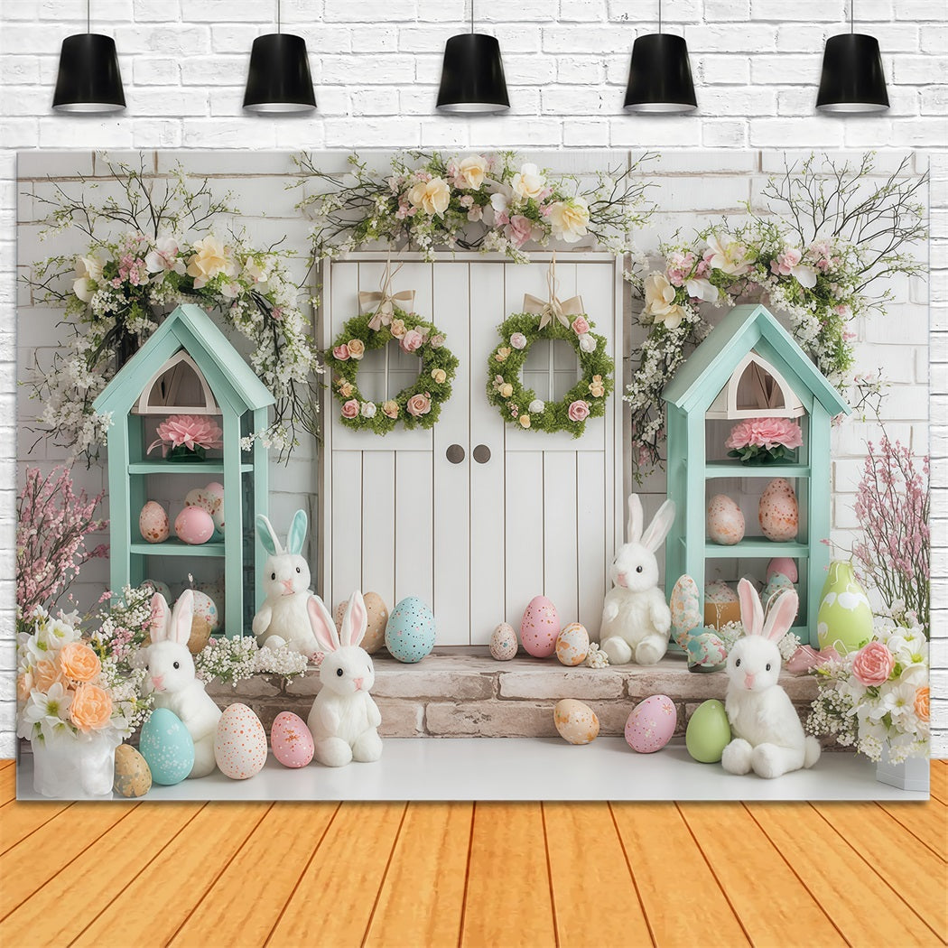 Idées de fonds pour photos de Pâques Fond avec lapin dans un cottage printanier MRR11-81