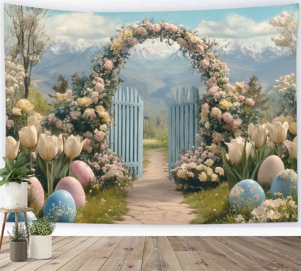 Fond de Pâques avec lapin dans un jardin fleuri Fonds pour photos de Pâques MRR11-83