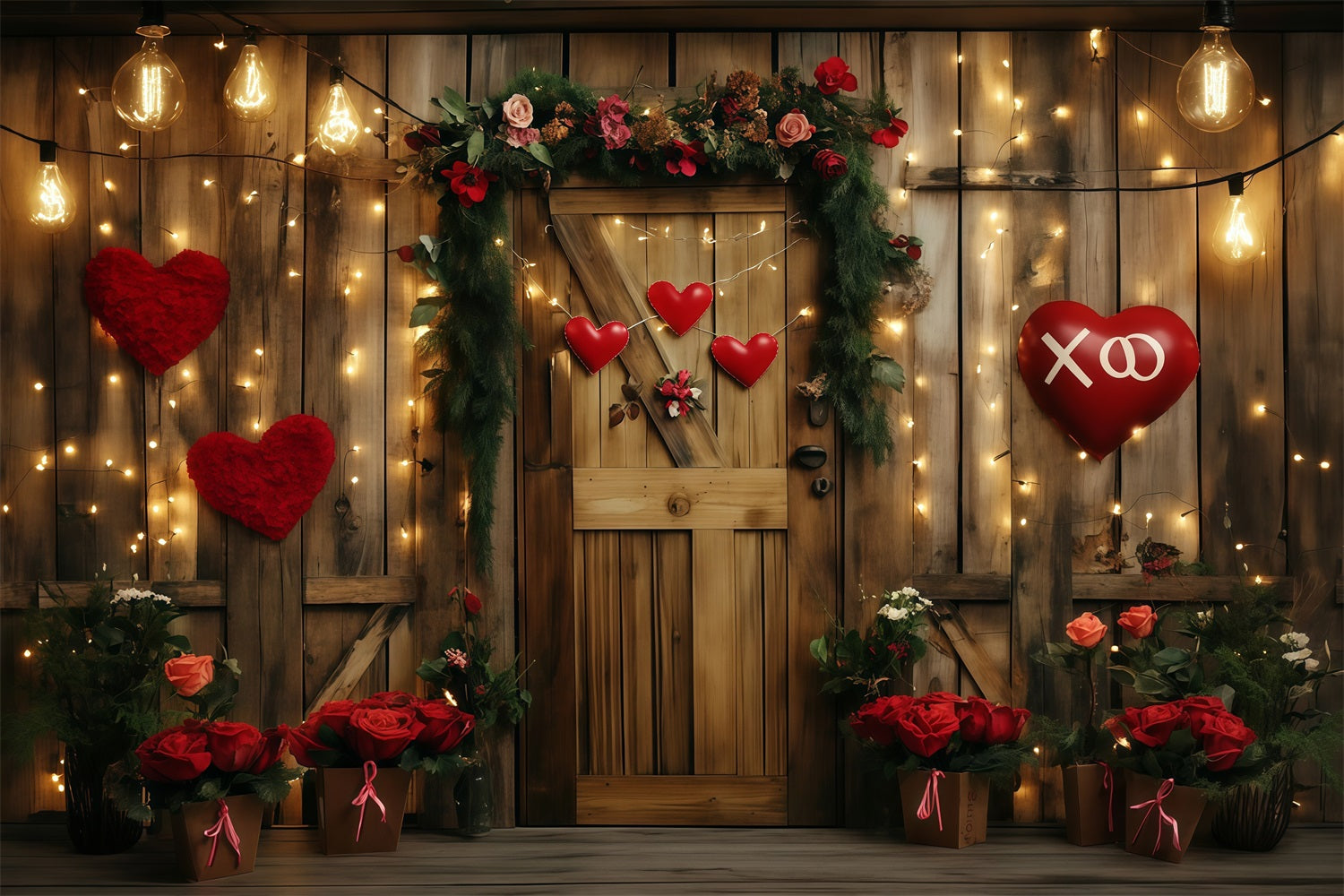 Fond de Saint-Valentin Porte florale rustique cœur Fond de Saint-Valentin MRR11-96