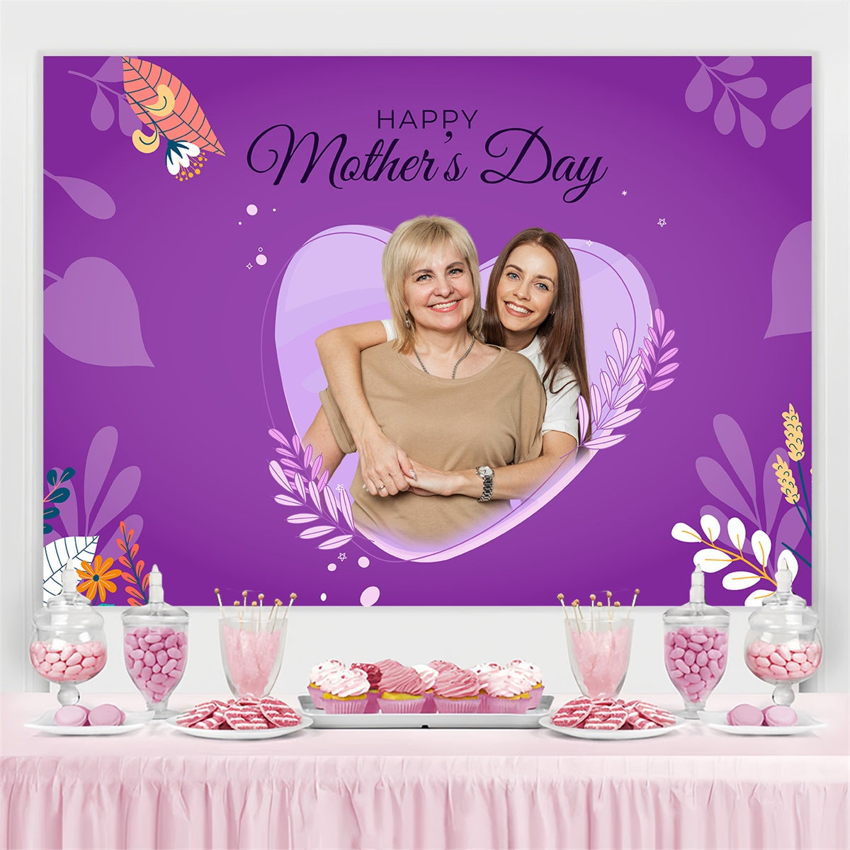 Toile de fond Fête des Mères Personnalisable Amour Floral Violet MRR3-108