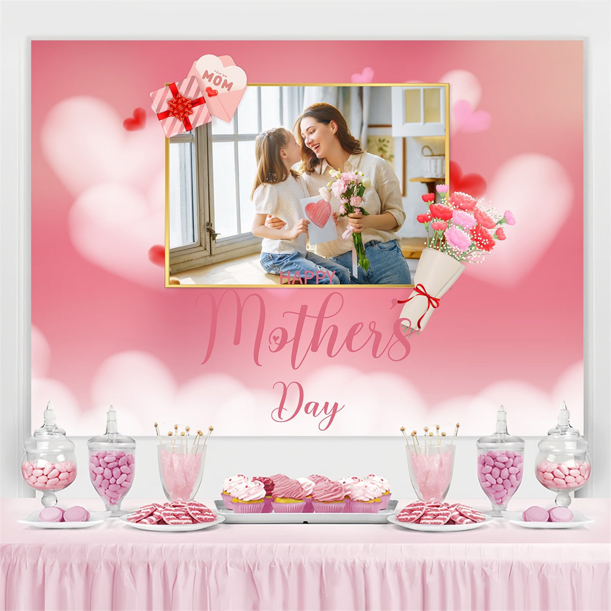 Toile de fond Fête des Mères Personnalisable Floral Rose MRR3-110