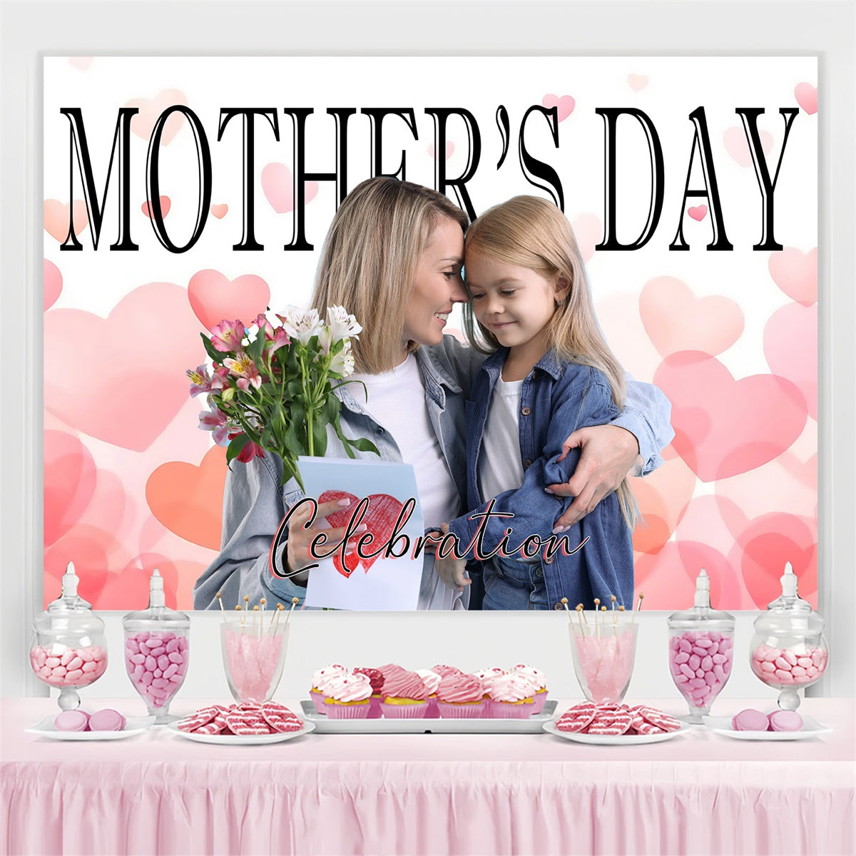Toile de fond Fête des Mères Personnalisable Cœurs Doux Amour MRR3-84
