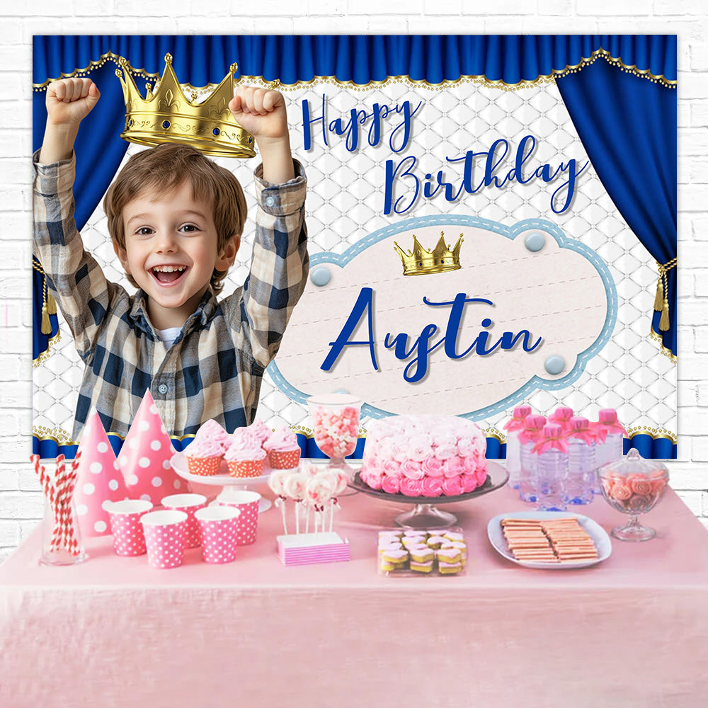 Toile de fond Anniversaire Personnalisé Prince Bleu Royal MRR3-9