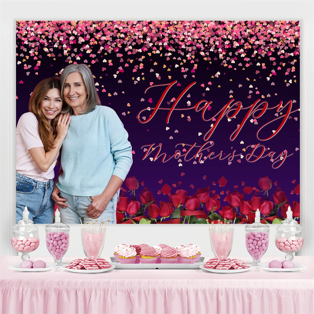 Toile de fond Fête des Mères Personnalisable Nuit Romantique Rose MRR3-92