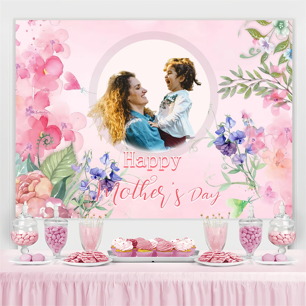 Toile de fond Fête des Mères Personnalisable Étreinte Florale Rêveuse MRR3-96