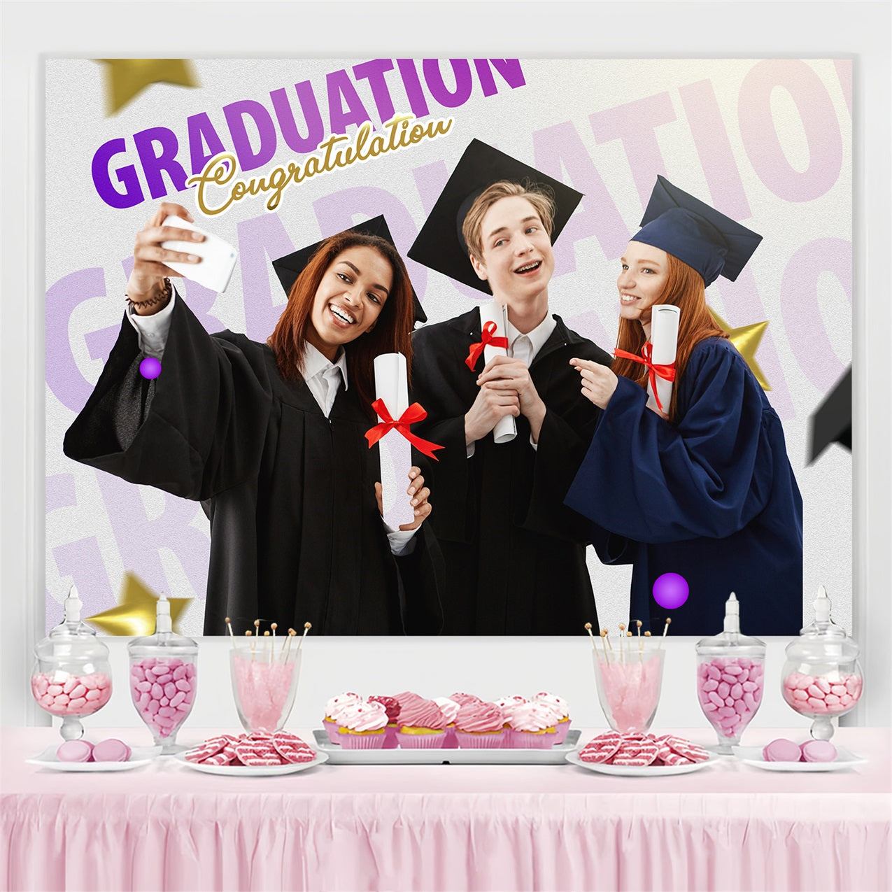 Toile de fond de graduation Souvenirs Moment Selfie 2025 Personnalisée MRR4-41