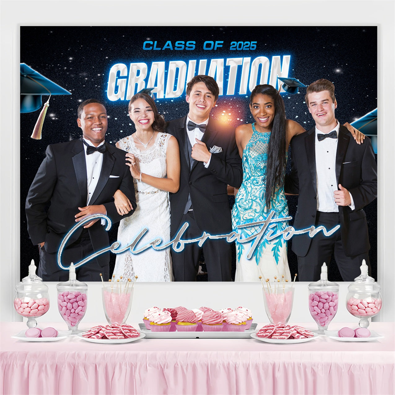 Toile de fond de graduation Mur d'Étoiles Scintillantes 2025 Personnalisée MRR4-43