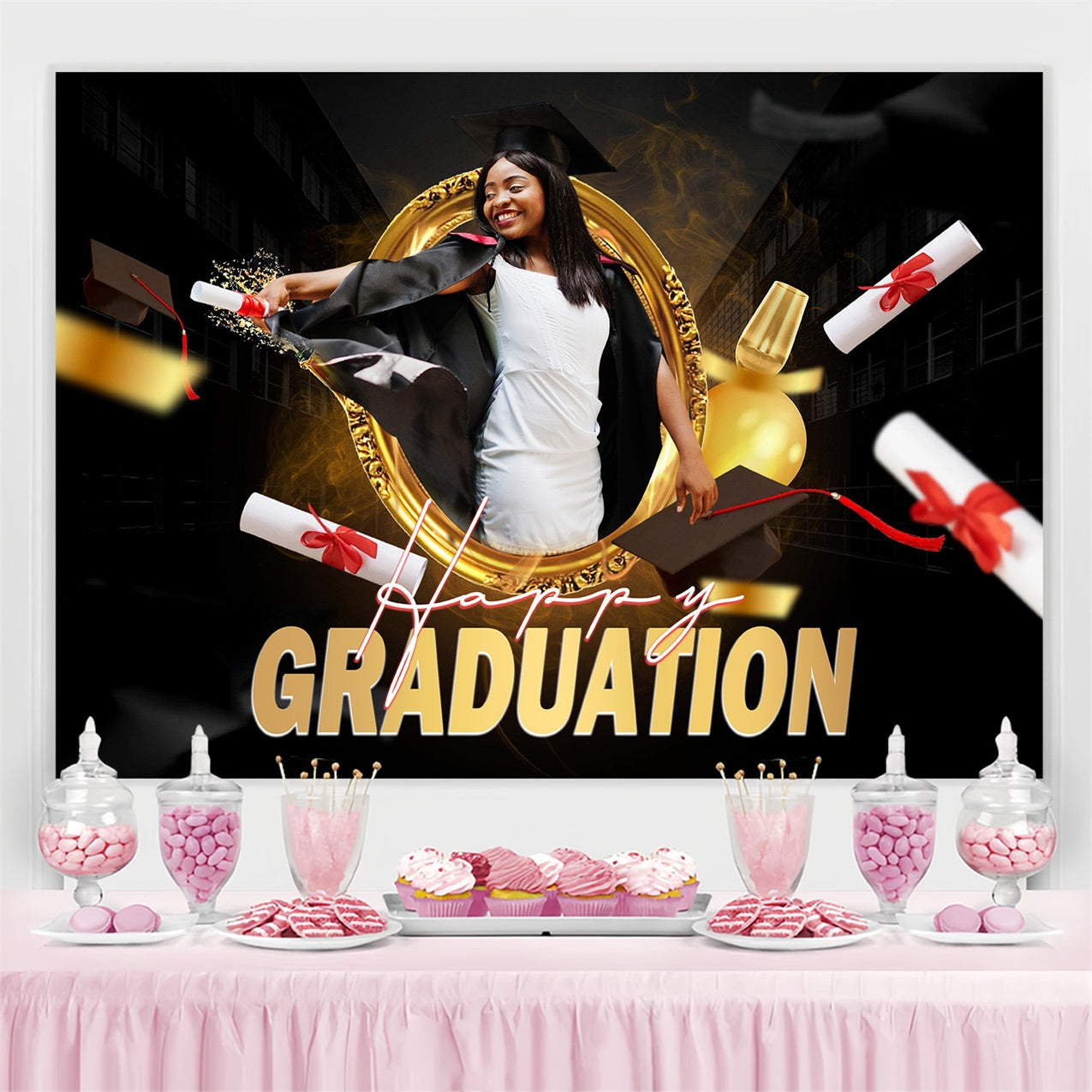 Toile de fond de graduation Idées Lancer de Diplôme Heureux Personnalisée MRR4-44