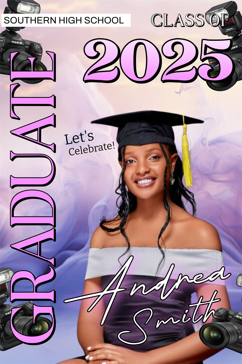 Toile de fond photo de graduation Caméras Pastel Violettes Personnalisée MRR4-46