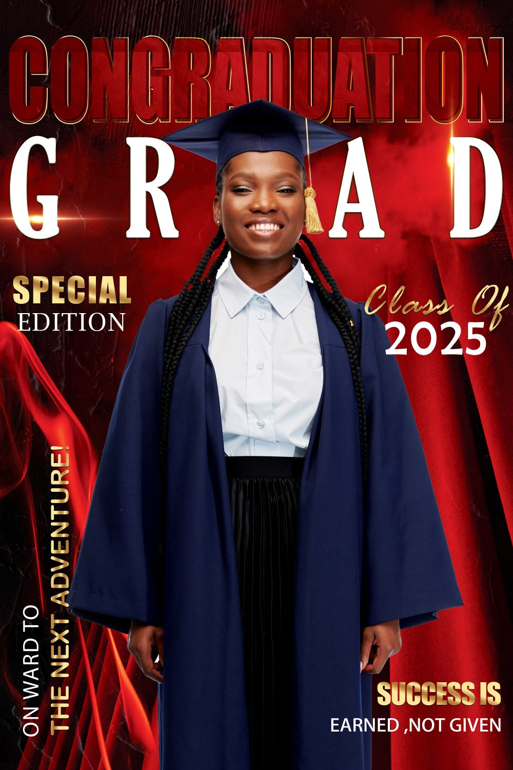 Toile de fond photo de graduation Feu Rouge 2025 Personnalisée MRR4-54