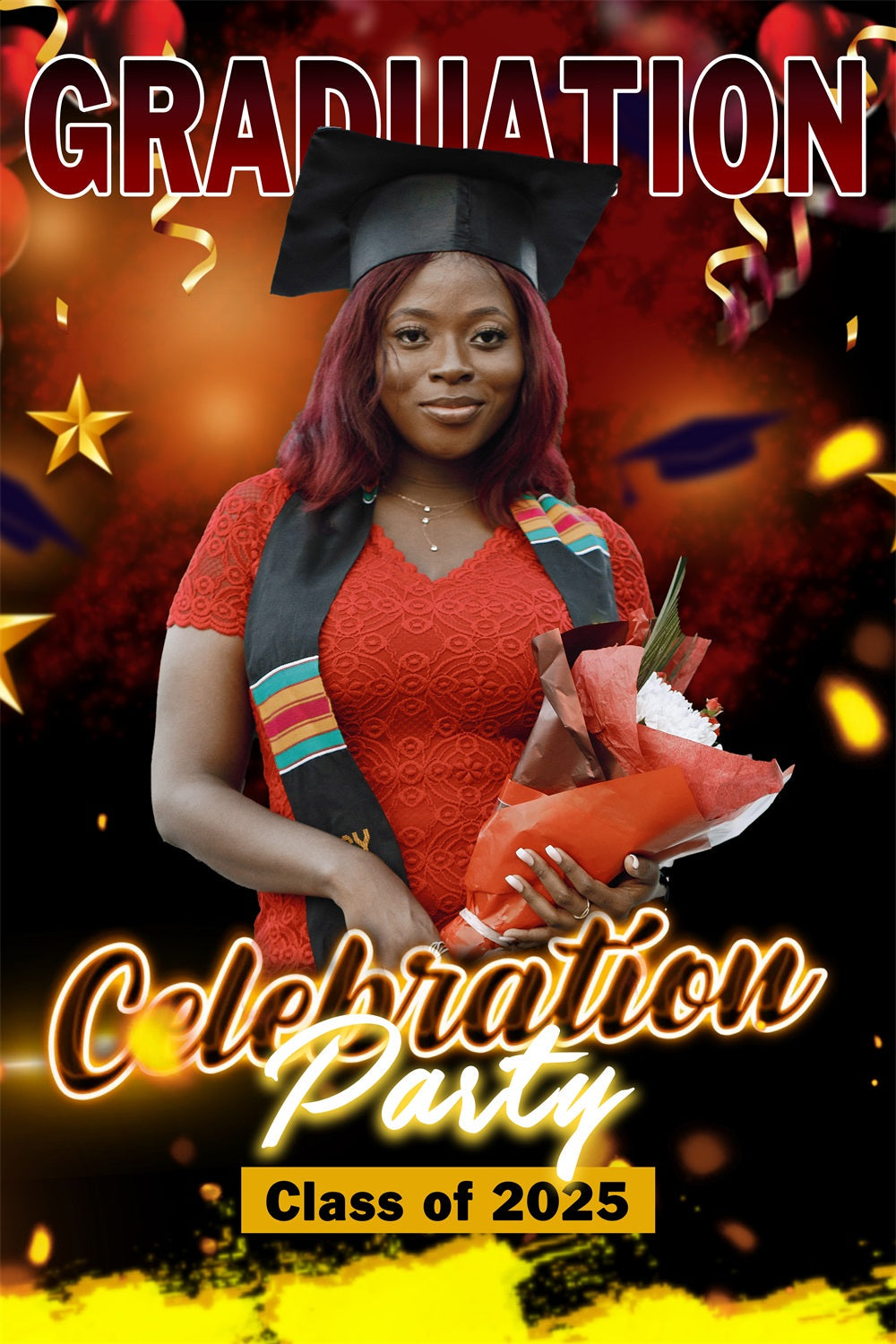 Toile de fond de graduation Ballon Rouge Audacieux 2025 Personnalisé MRR4-60