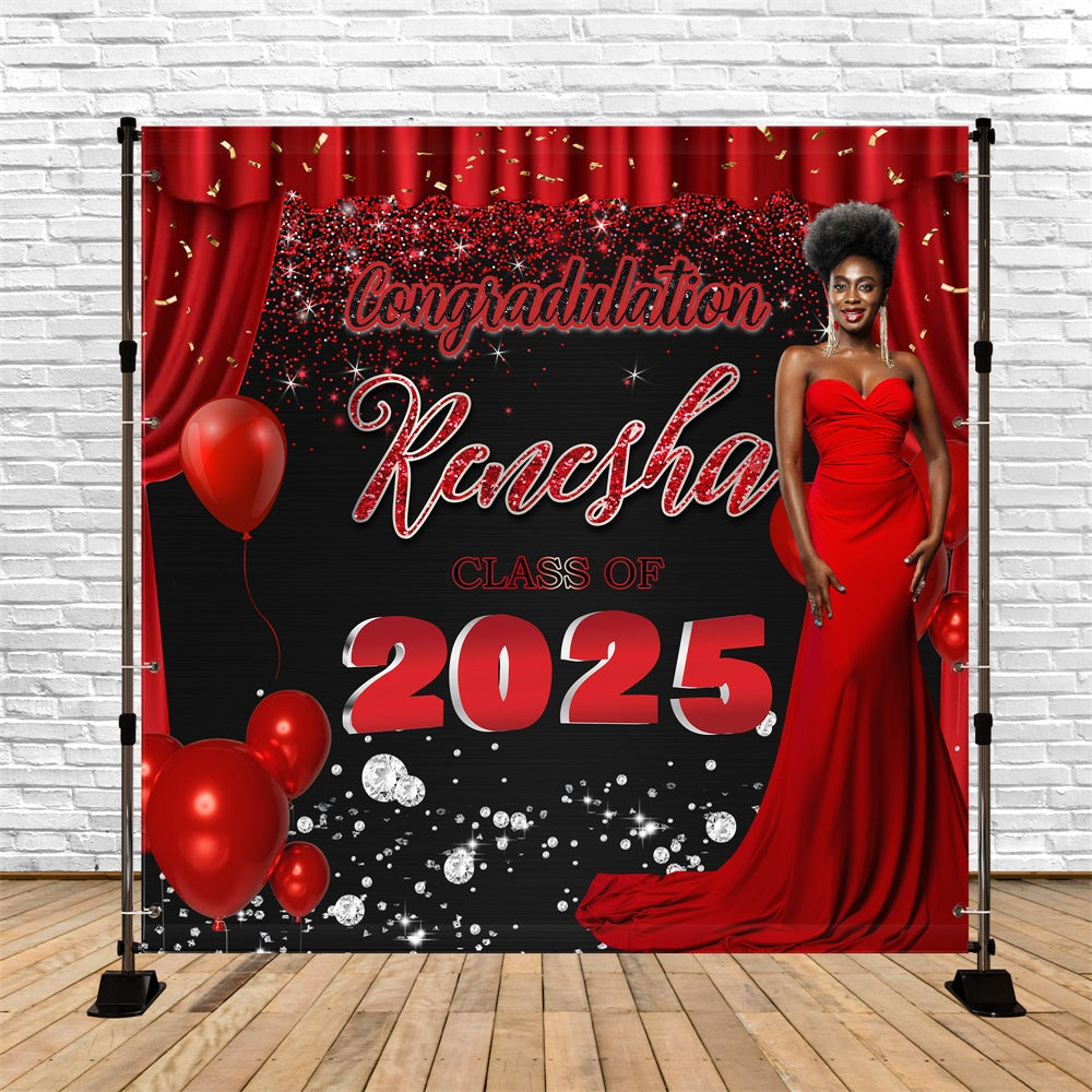 Toile de Fond de Graduation Glamour Rideau Rouge Personnalisée MRR5-21