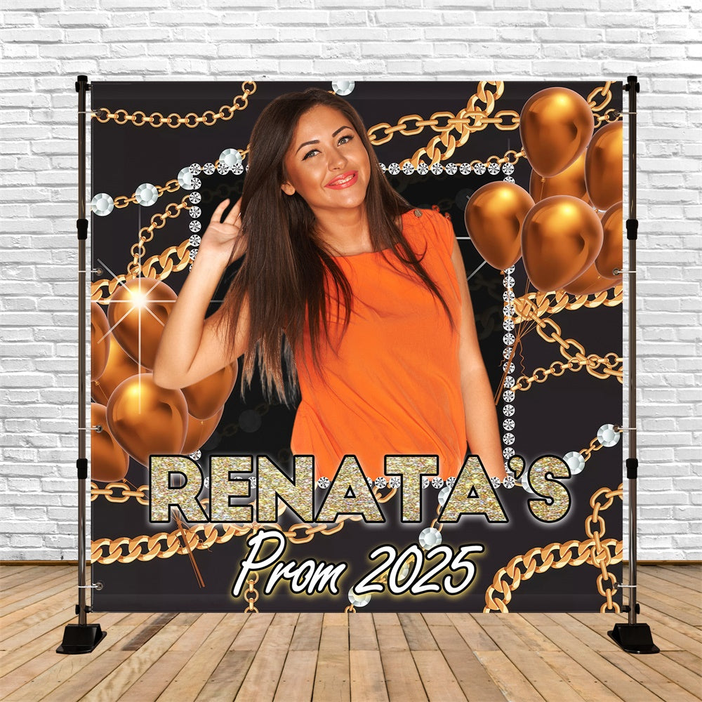 Toile de Fond de Bal 2025 Chaînes Dorées Ballons Personnalisée MRR5-26
