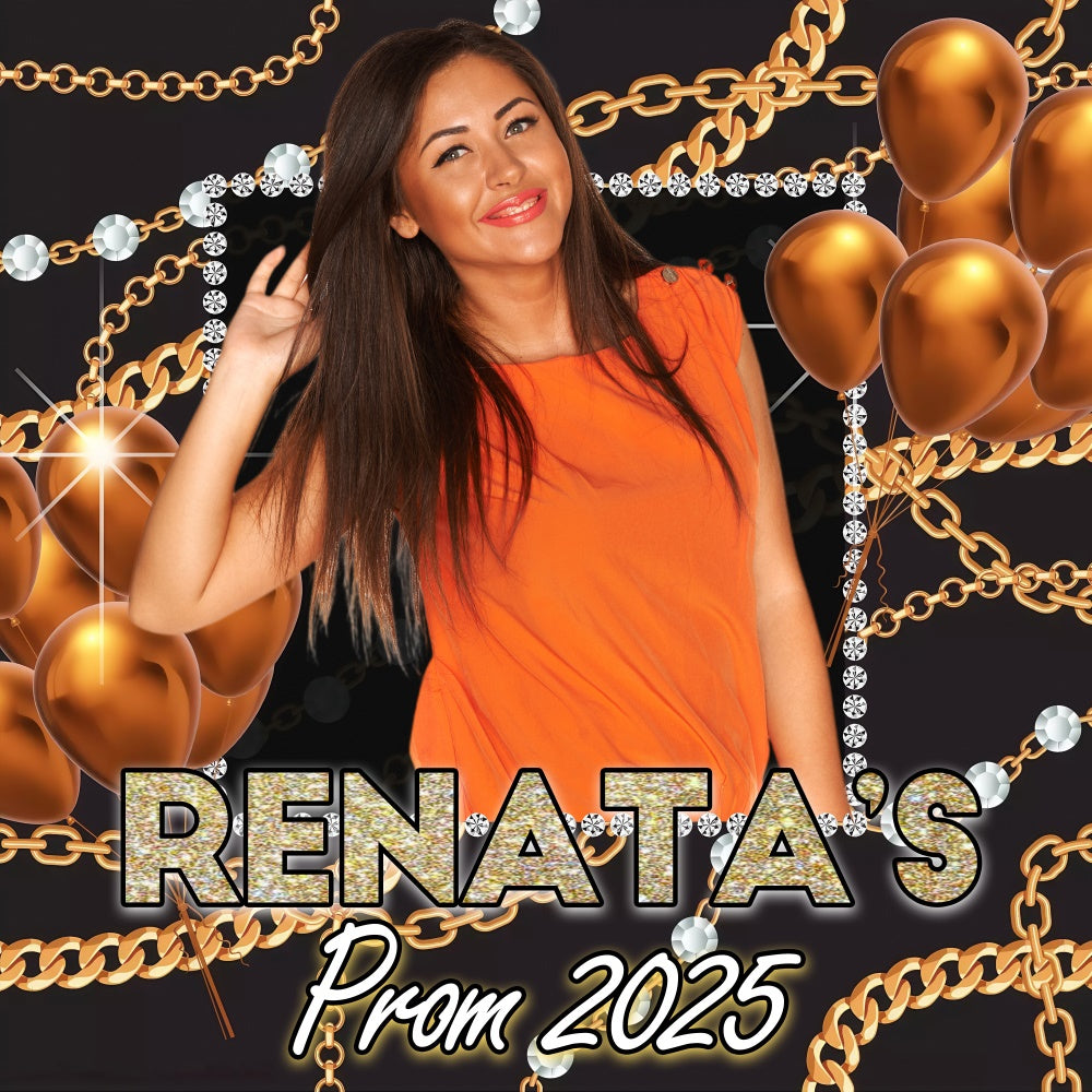 Toile de Fond de Bal 2025 Chaînes Dorées Ballons Personnalisée MRR5-26