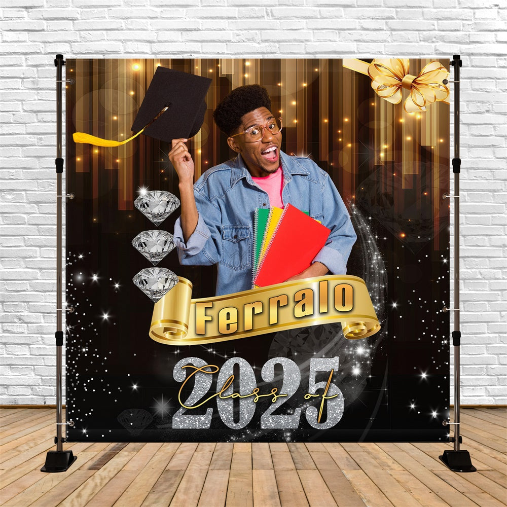Toile de Fond de Graduation Parchemin Doré Étincelant Personnalisée MRR5-29