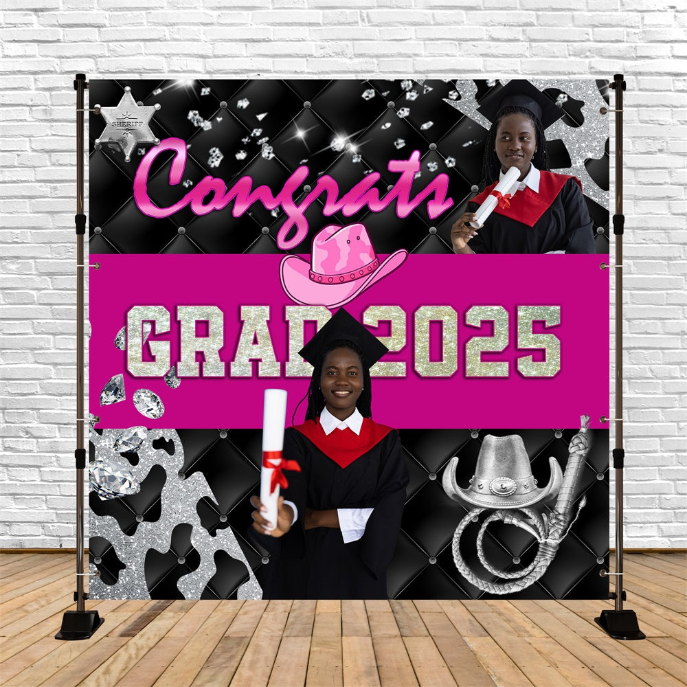 Toile de Fond de Graduation Cowgirl Étincelante Personnalisée MRR5-43