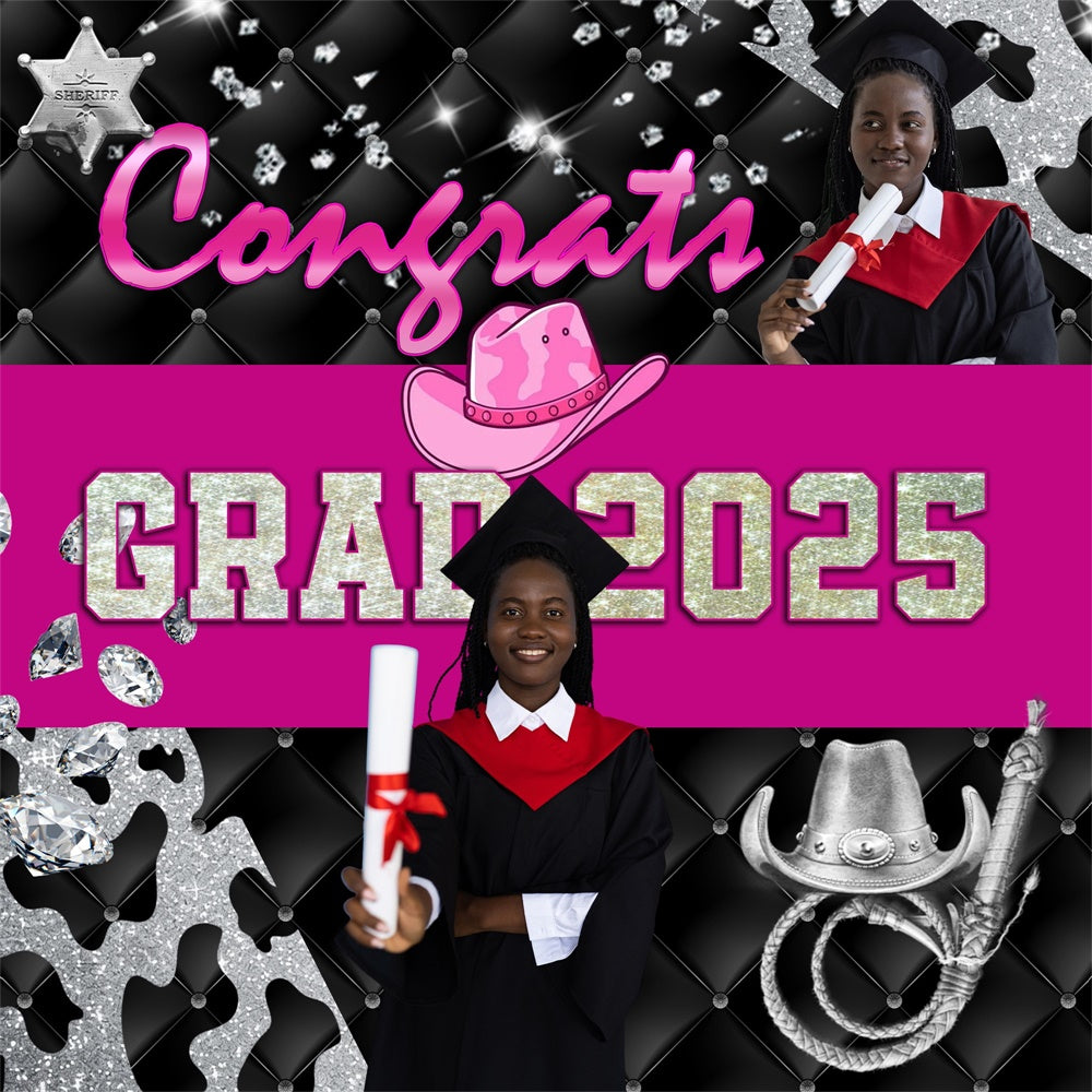 Toile de Fond de Graduation Cowgirl Étincelante Personnalisée MRR5-43