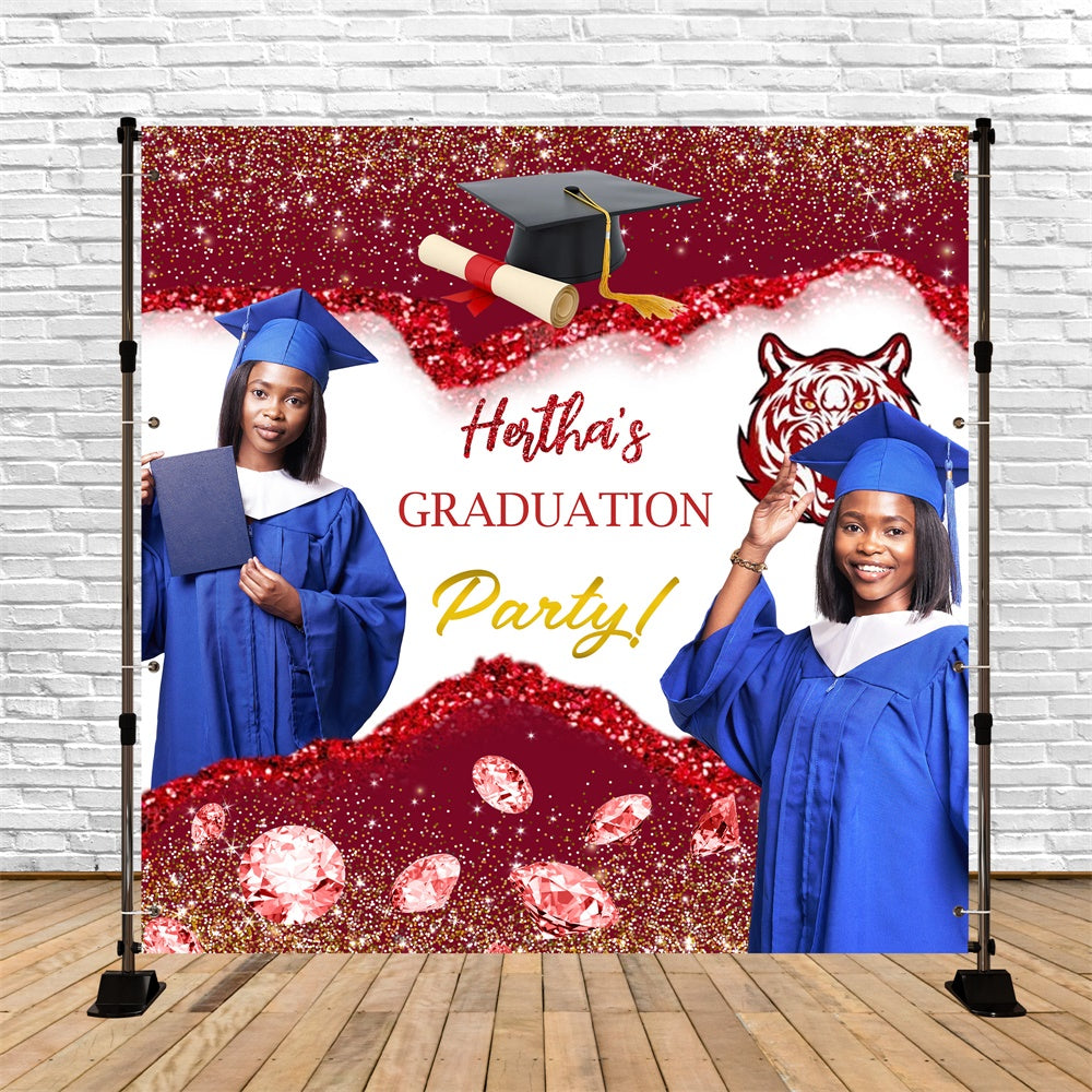 Toile de Fond de Graduation Diamant Paillettes Carmin Personnalisée MRR5-45