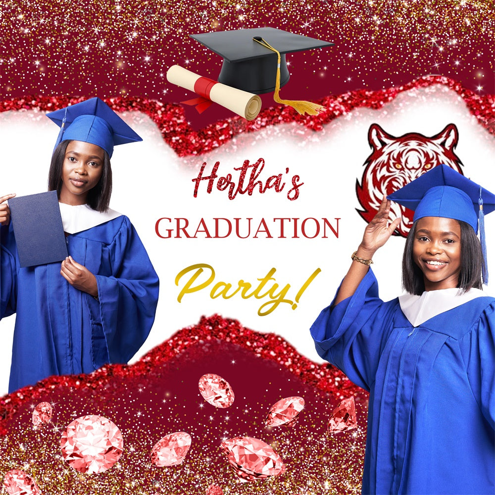 Toile de Fond de Graduation Diamant Paillettes Carmin Personnalisée MRR5-45