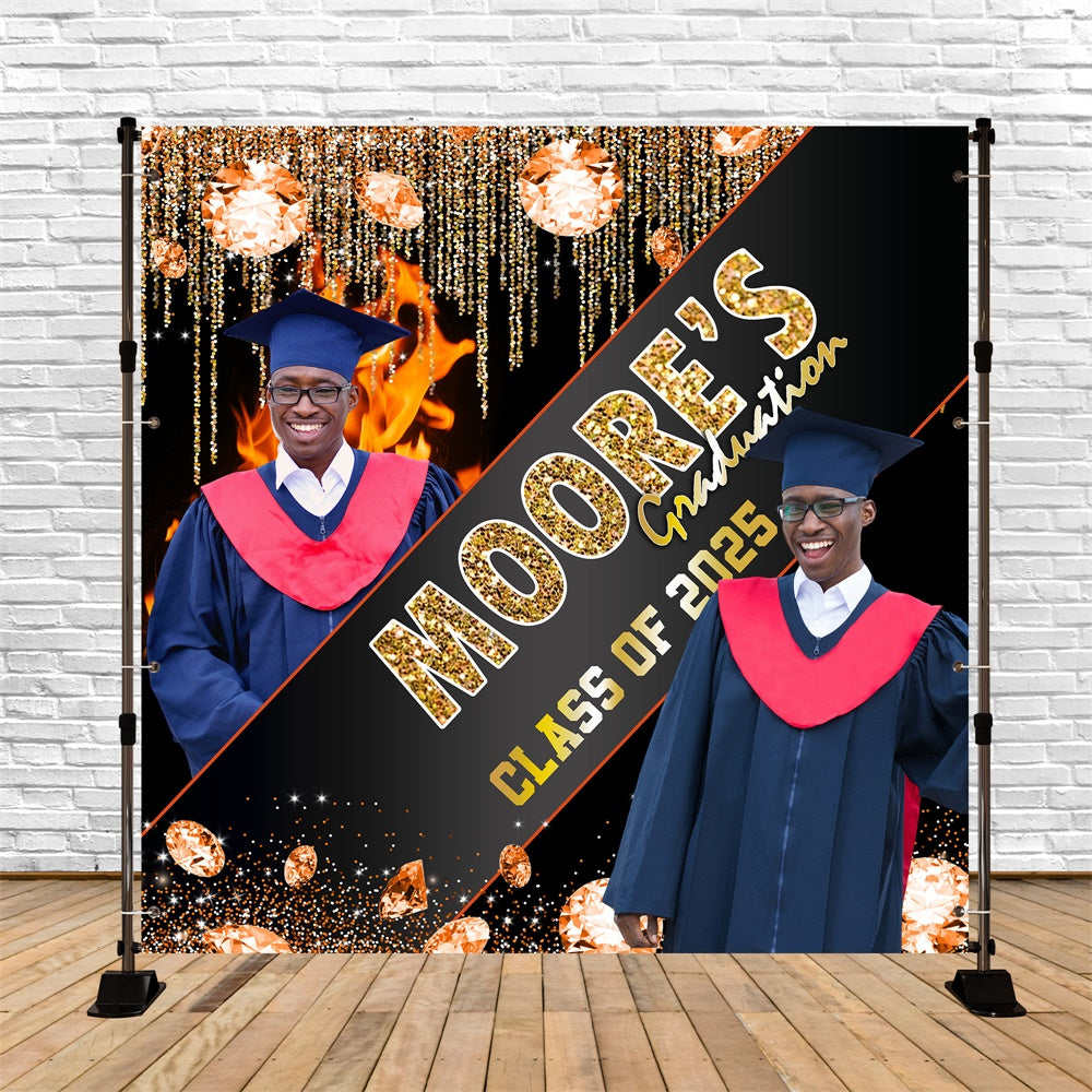 Toile de Fond de Graduation 2025 Flamme Diamant Personnalisée MRR5-47