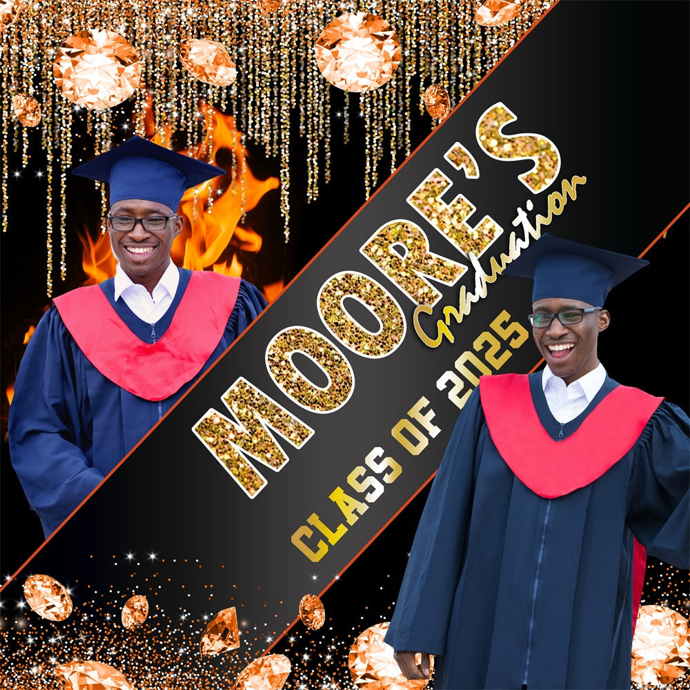 Toile de Fond de Graduation 2025 Flamme Diamant Personnalisée MRR5-47