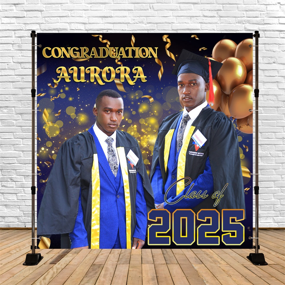 Toile de Fond de Graduation Ballon Bleu Brillant Personnalisée MRR5-56