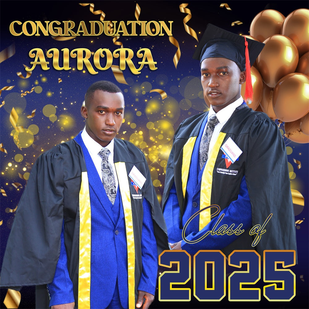 Toile de Fond de Graduation Ballon Bleu Brillant Personnalisée MRR5-56