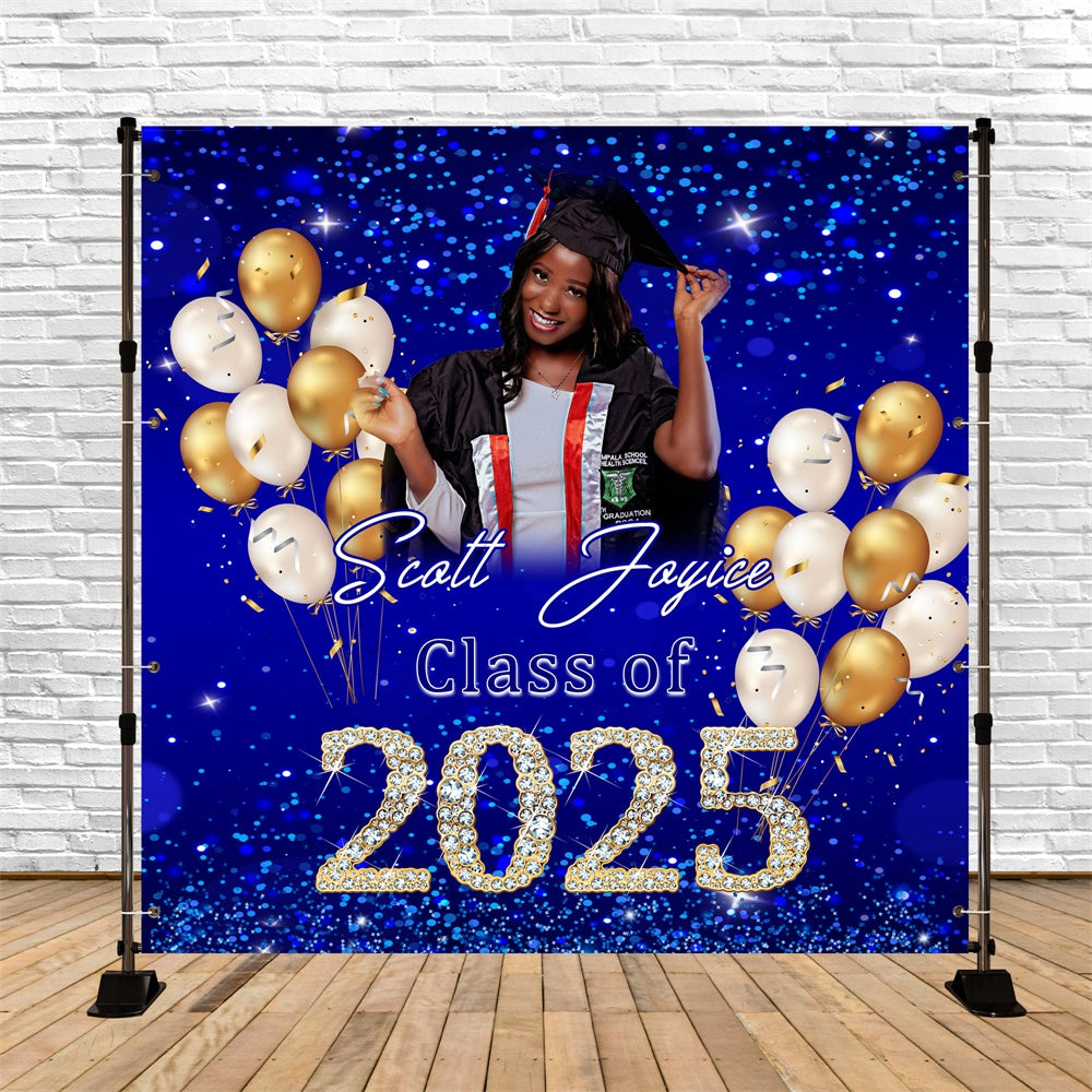 Toile de Fond de Graduation Bleu Royal Étincelant Personnalisée MRR6-10
