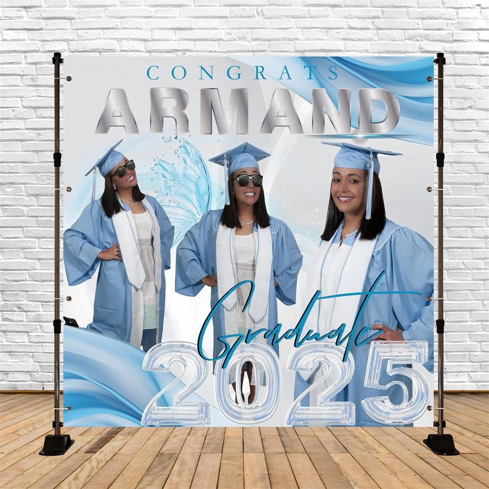 Toile de Fond de Graduation Élégance Bleu Glacé Personnalisée MRR6-16