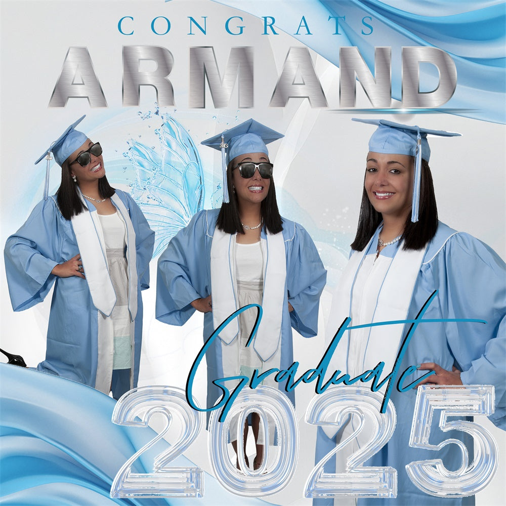 Toile de Fond de Graduation Élégance Bleu Glacé Personnalisée MRR6-16